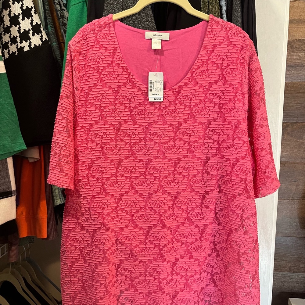 Women’s CJ Banks 2X top. NWT. Pink.